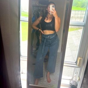 Wide leg jeans with attached belt